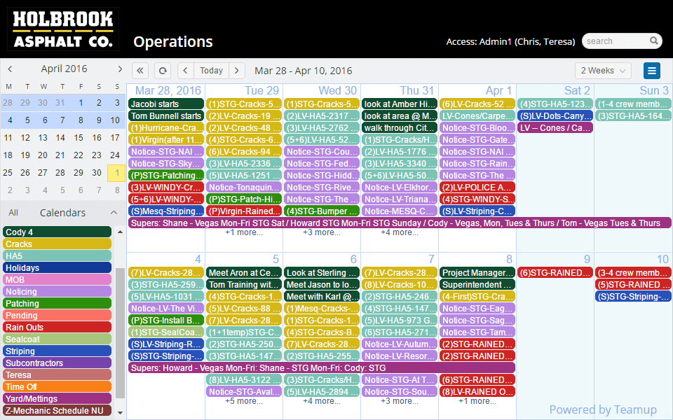 Construction Teamup Calendar Shared online calendar for groups