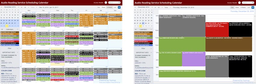 schedule on teamup in 4-week view and day view