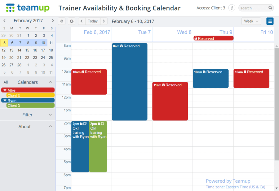 Case Demo Availability & Booking Teamup Calendar Shared online