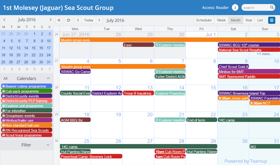 calendar sea scout group UK