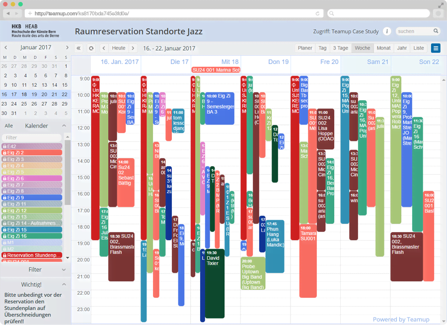 Bern University of Arts Room Reservation Calendar Week view