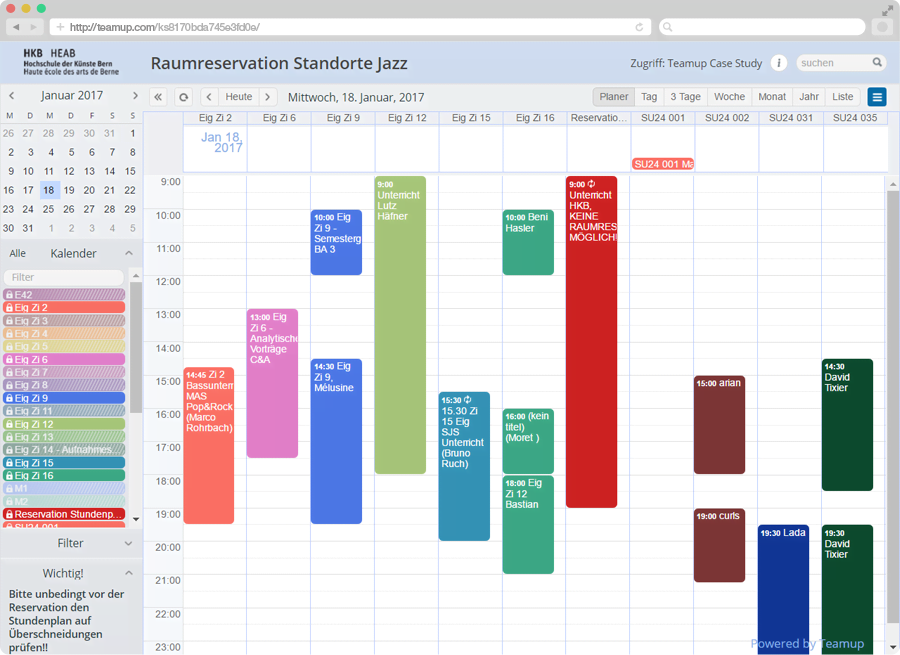 Bern University of Arts Room Reservation Calendar Scheduler view