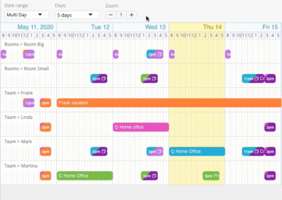 Timeline calendar view has an adjustable zoom level.