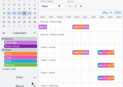 Timeline calendar view can show all or selected sub-calendars