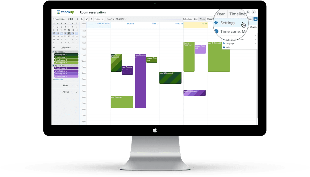 Teamup administrator calendar view