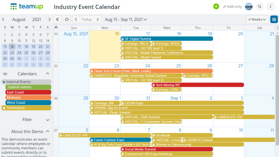 Homepage Teamup Calendar Shared online calendar for groups