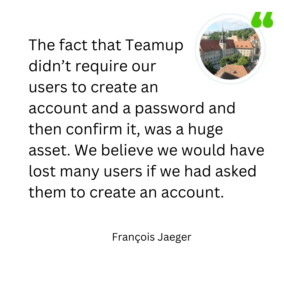 Teamup didn’t require users to create an<br />
account and a password