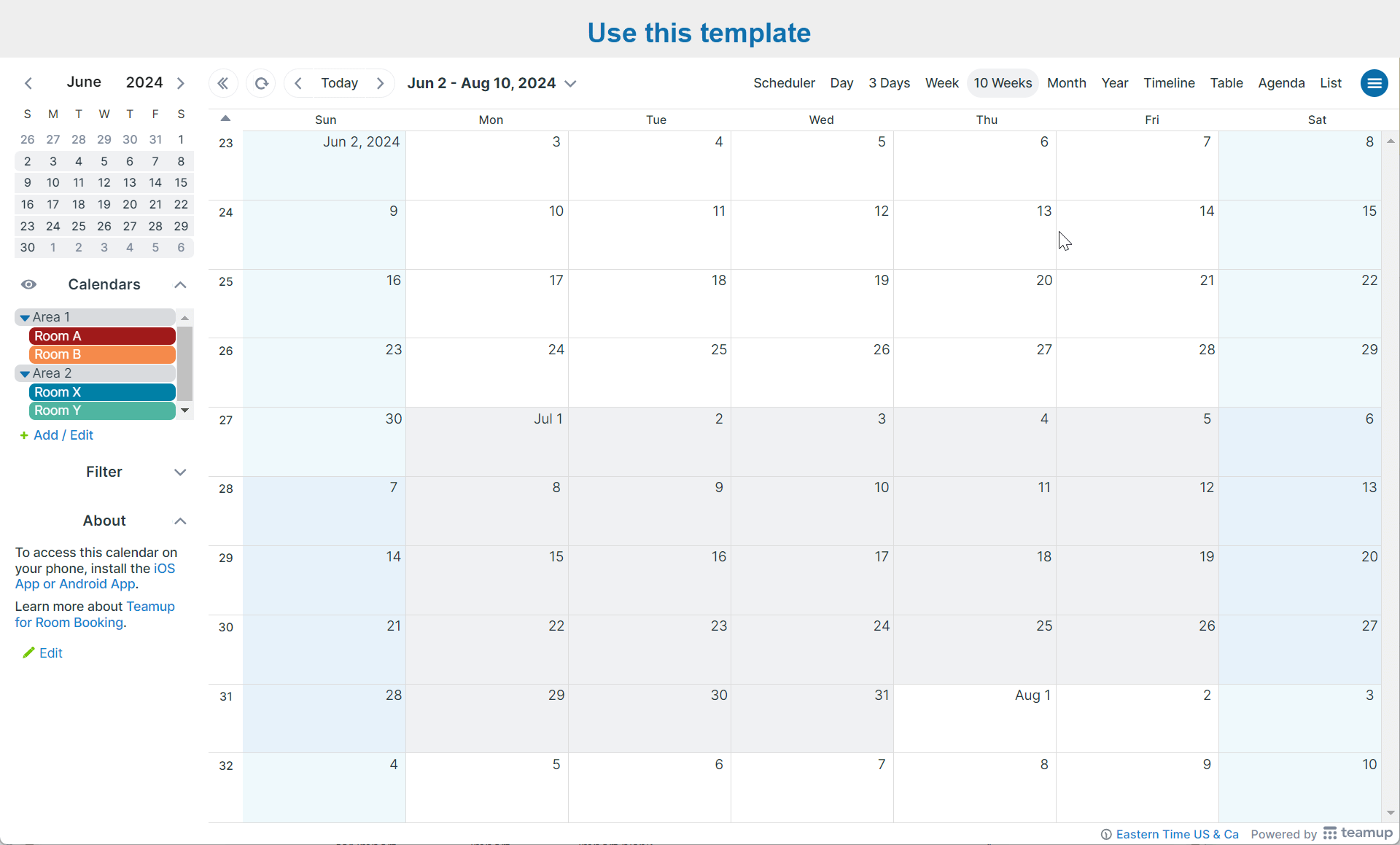 Template for room booking
