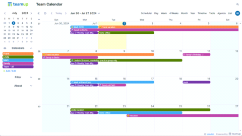Template for Simple Team Calendar - Teamup.com