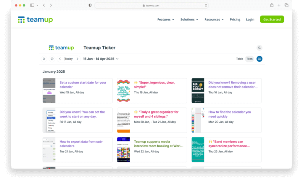 Teamup Ticker embedded