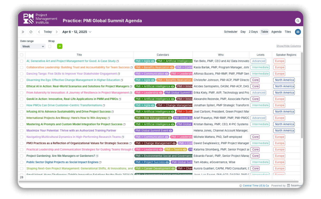 A spreadsheet-like calendar view