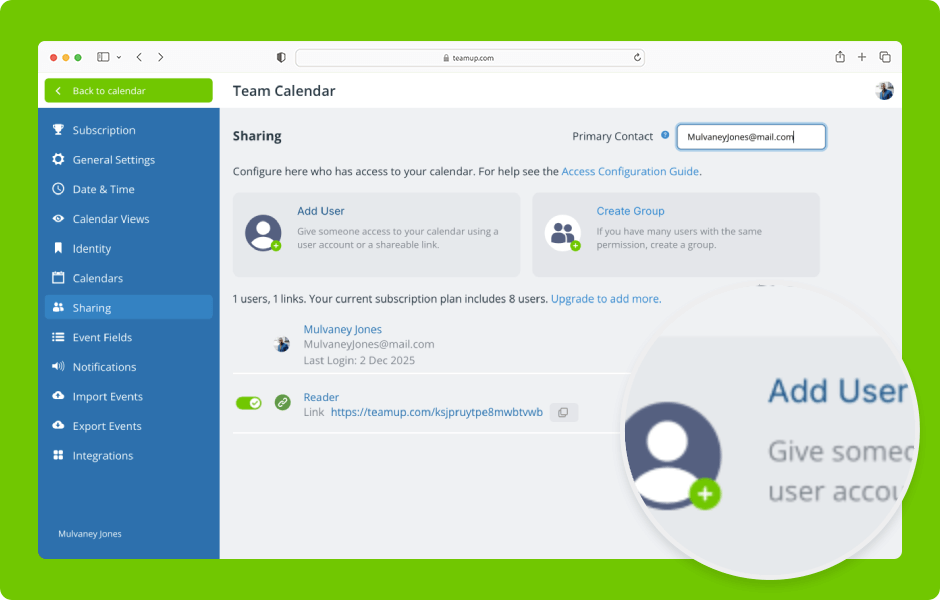Add a Calendar User with Customized Access