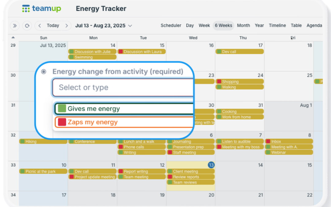 Track and Balance Energy with Teamup