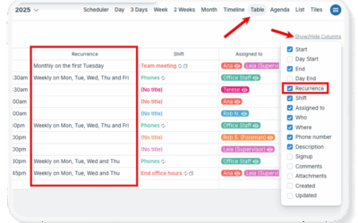 See All Repeating Events in Table View