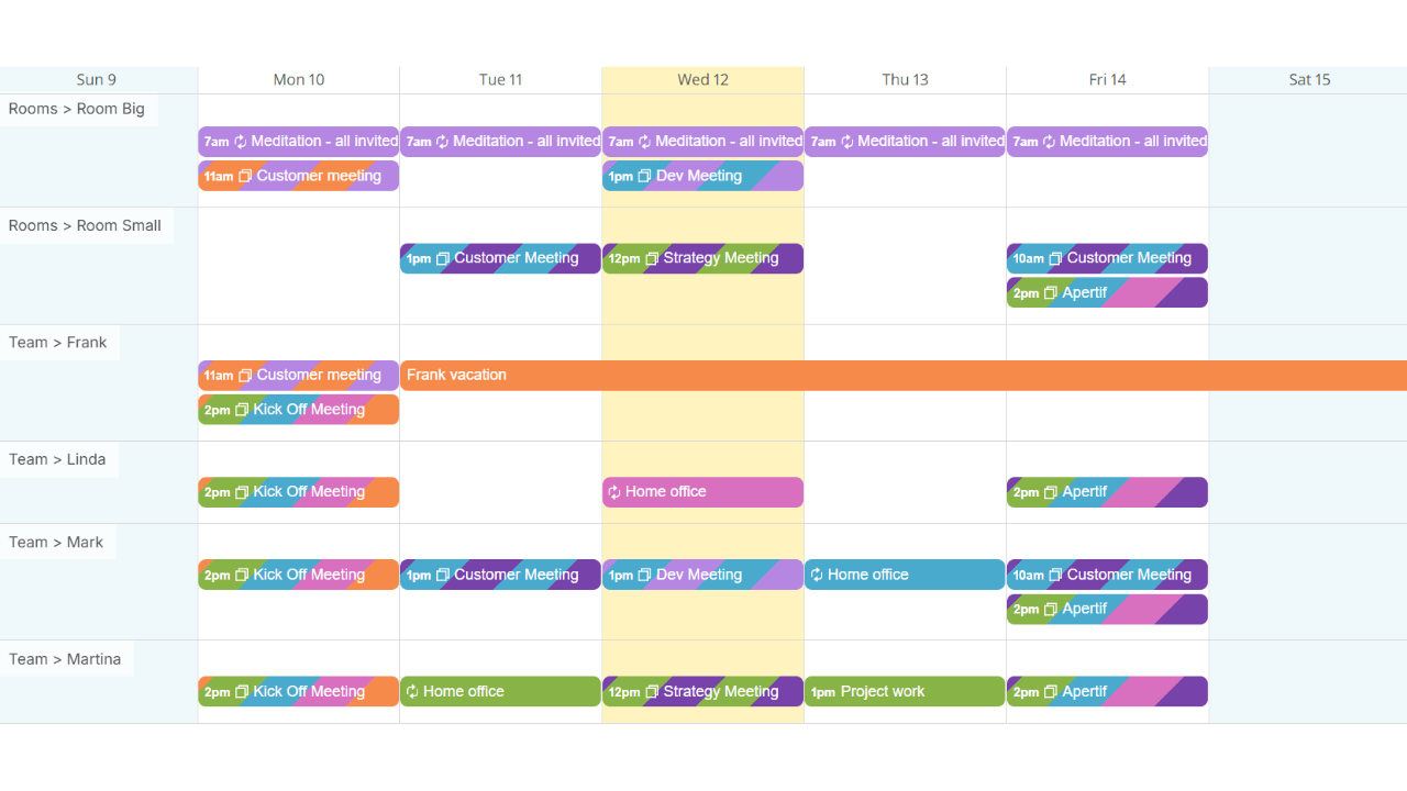 Teamup as shared resource booking calendar, Table view
