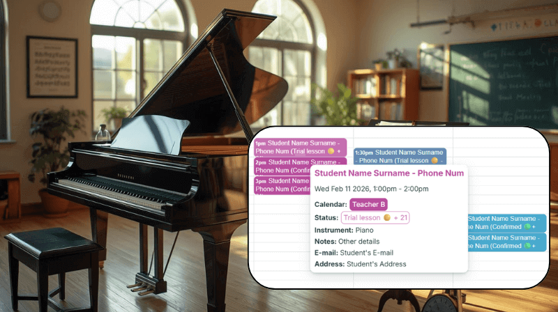 A Teamup Calendar for music schools and academies