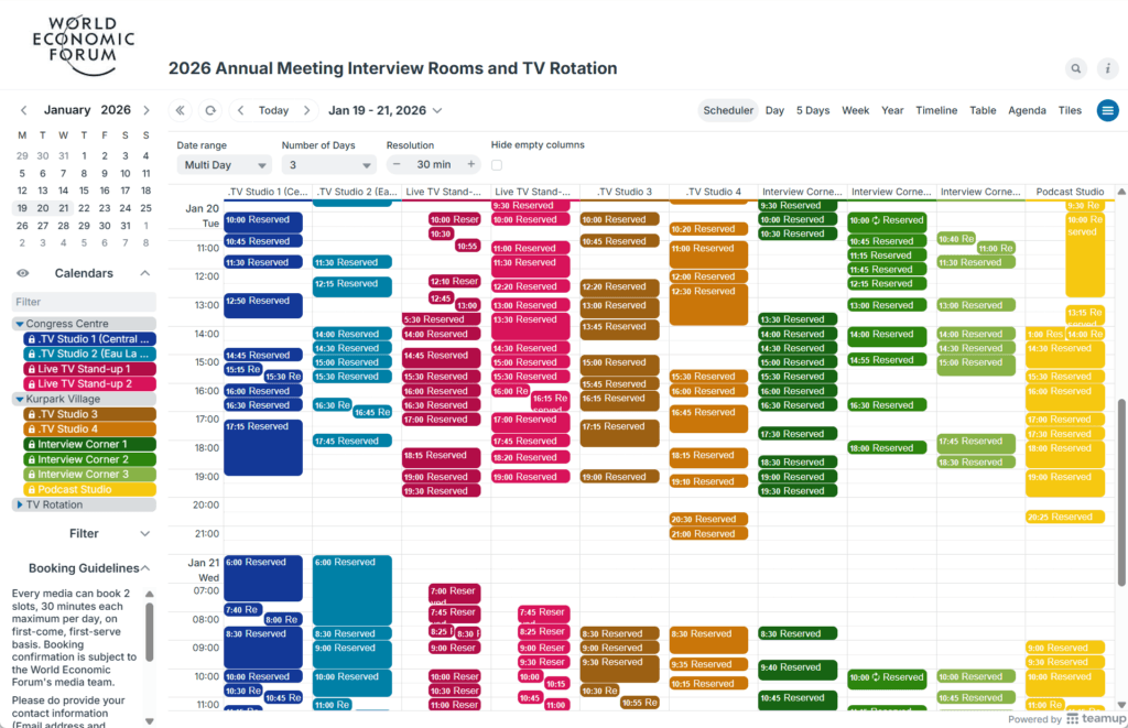 WEF AM26 booking calendar in Scheduler view