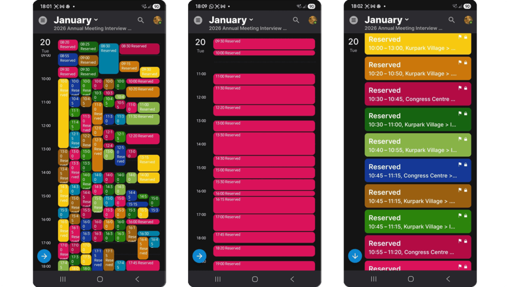 AM26 booking calendar app views