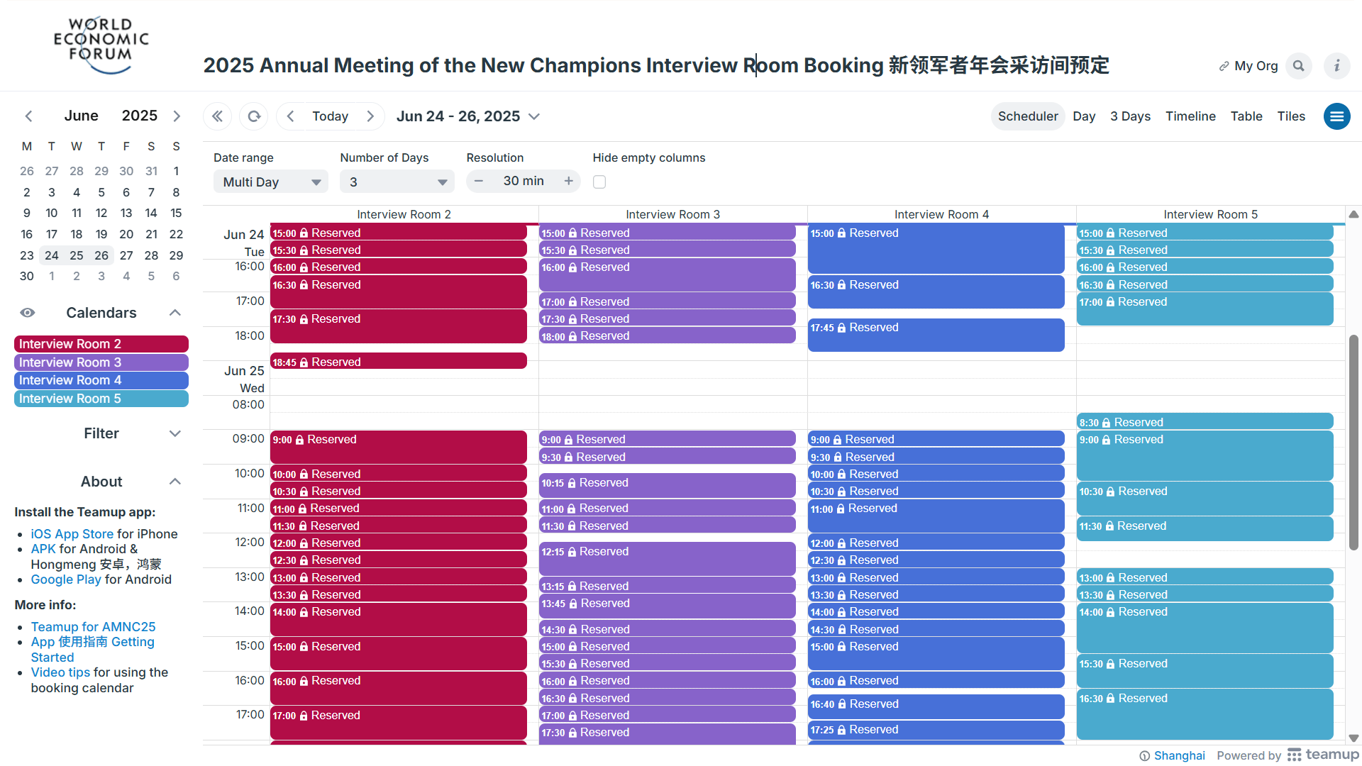 scheduler view interview room bookings WEF AMNC nterview room bookings scheduler
